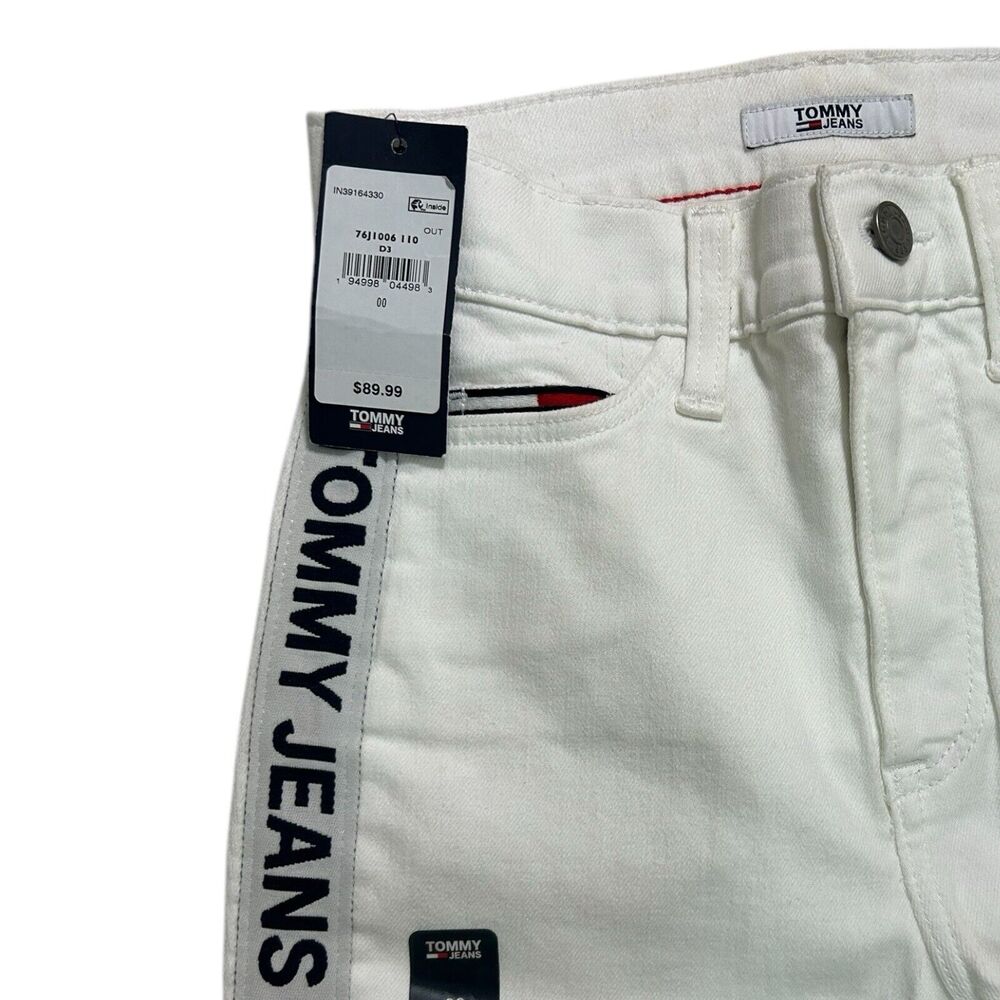 Tommy Jeans White Skinny Jeans Logo Tape Stripe Womens Size 00 NWT - Picture 7 of 7